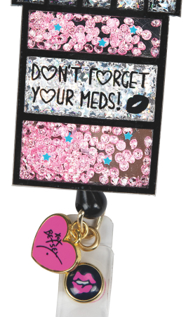 Betsey Johnson pill box id badge reel